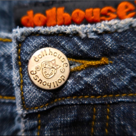Y2K Dollhouse “You are beautiful” Denim Jeans Size 1/2 Mid-Rise Flared - Picture 3 of 9